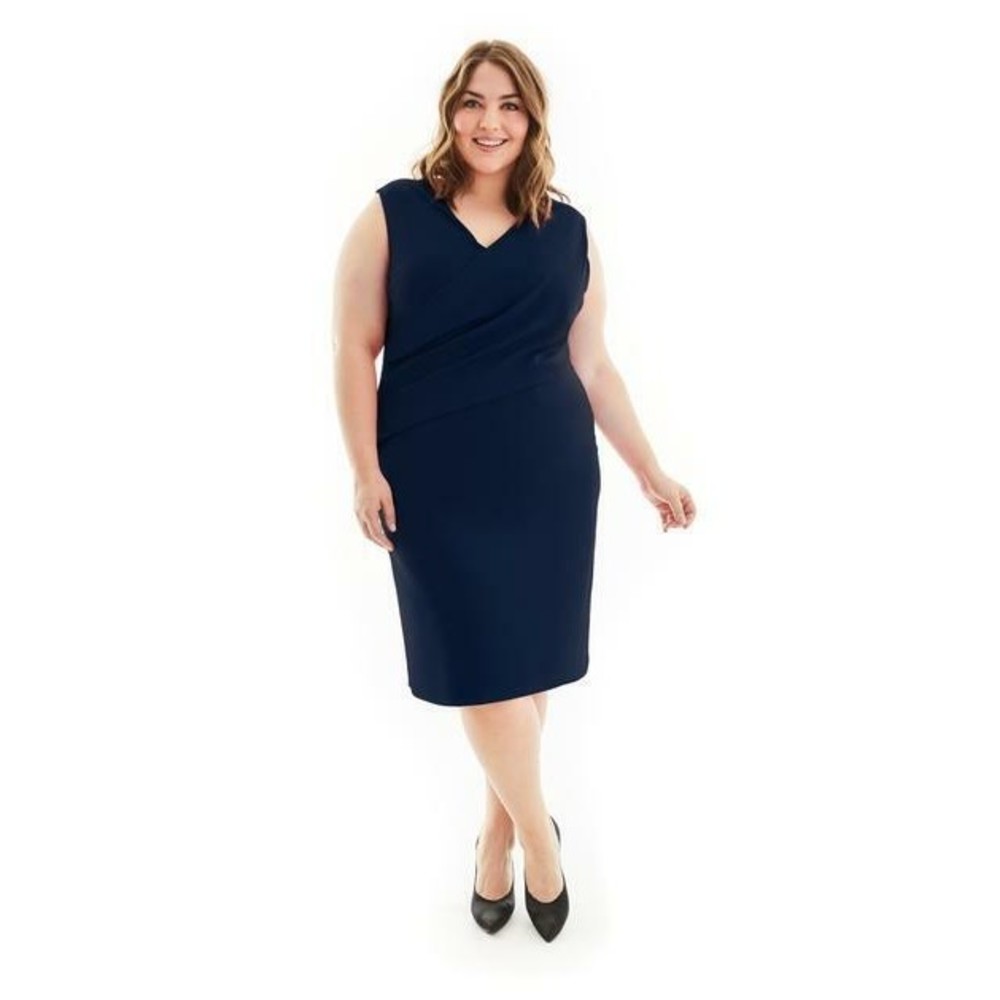 Project Gravitas Lucille V Neck Dress Navy 22W Faux Wrap Slimming shape